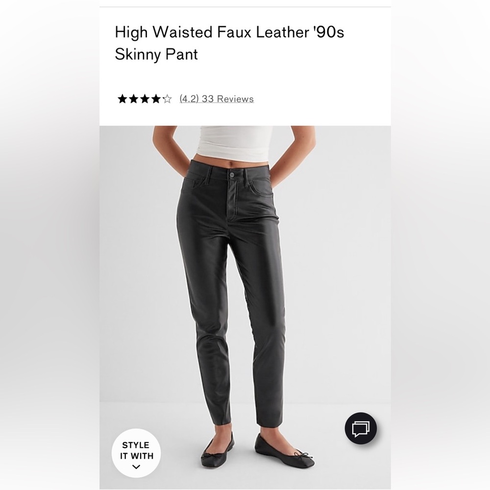 NWT Express high waisted faux leather 90s skinny pant, black size 6